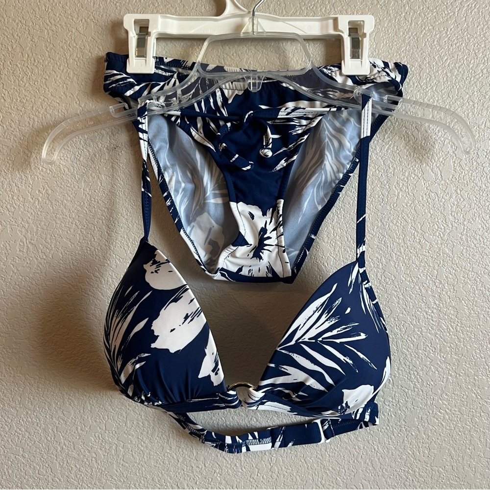 Venus Navy and White Leaf Print Bikini Swimsuit Set